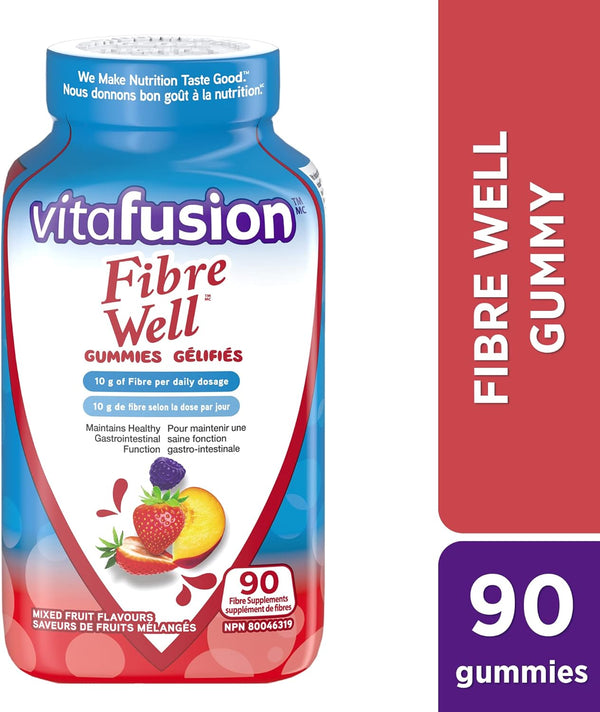 Vitafusion Fibre Well Adult Supplement Gummies, 10g of Fibre, 90 Count (22-day supply)