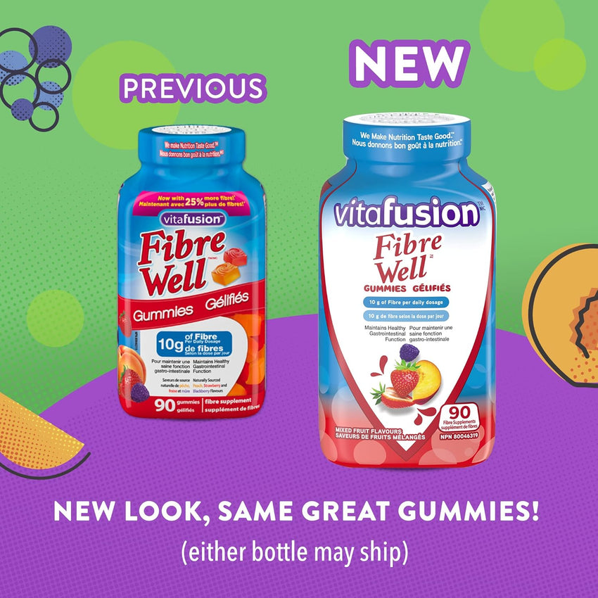 Vitafusion Fibre Well Adult Supplement Gummies, 10g of Fibre, 90 Count (22-day supply)