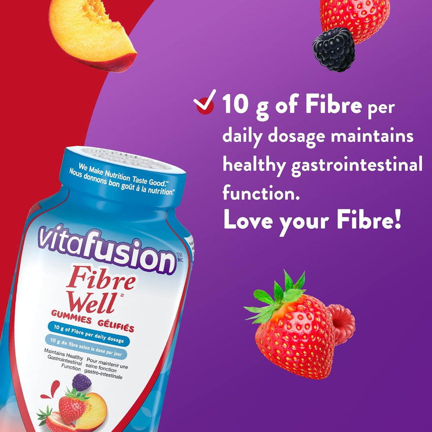 Vitafusion Fibre Well Adult Supplement Gummies, 10g of Fibre, 90 Count (22-day supply)