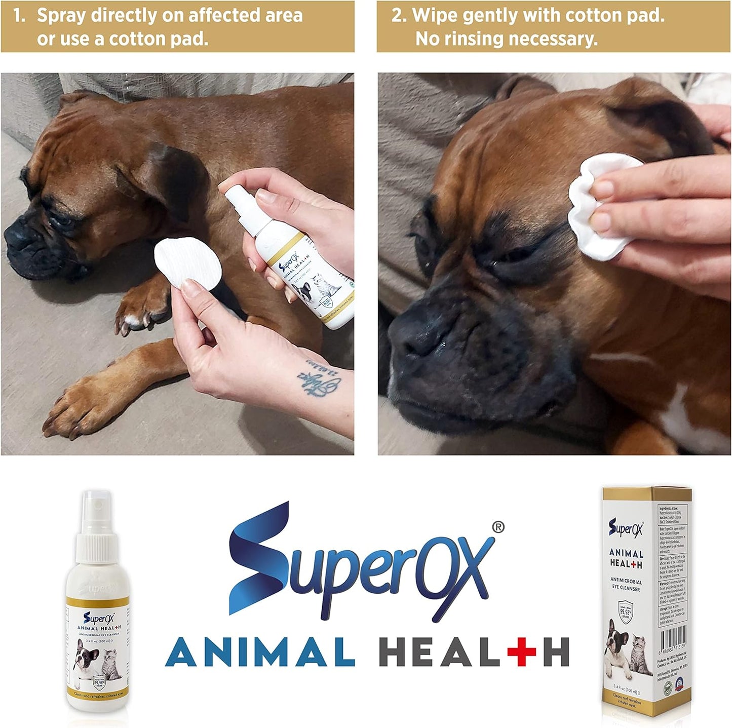 Superox Animal Eye Wash & Tear Stain Remover | Fast Relief from Irritations & Allergies Symptoms | Safe for All Animals | 100 ml (3.38 oz)