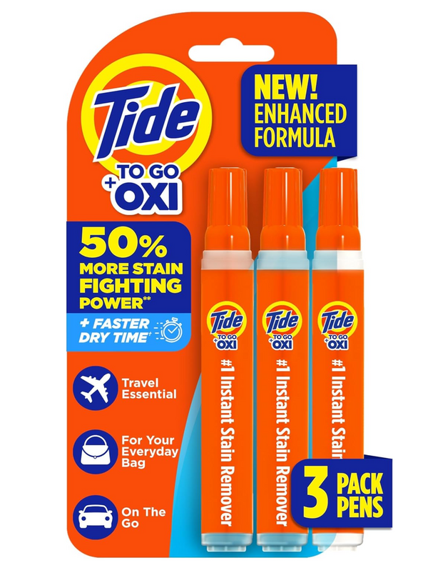 Tide Stain Remover for Clothes, Tide To Go Pen, Instant Stain Remover Pen & Spot Cleaner, Portable & Travel-Friendly, Works on Food & Drink Stains, Fits in Purses & Bags, 3 Count (Pack of 1)