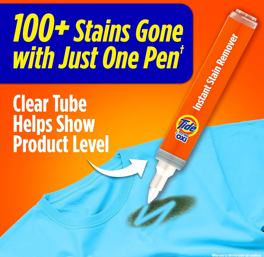 Tide Stain Remover for Clothes, Tide To Go Pen, Instant Stain Remover Pen & Spot Cleaner, Portable & Travel-Friendly, Works on Food & Drink Stains, Fits in Purses & Bags, 3 Count (Pack of 1)